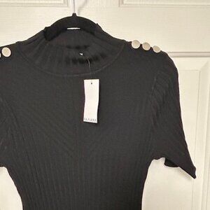 Rafiana Mock Neck Black Knit Sweater with 3/4 Length Sleeves SZ Medium